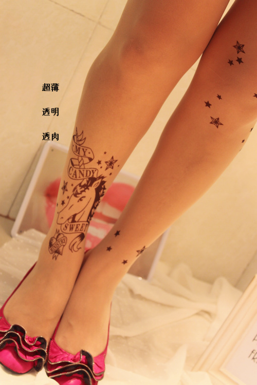 Cherry In The Eden, Free Shipping,  tatoo zipper unicorn stockings ultra-thin meat