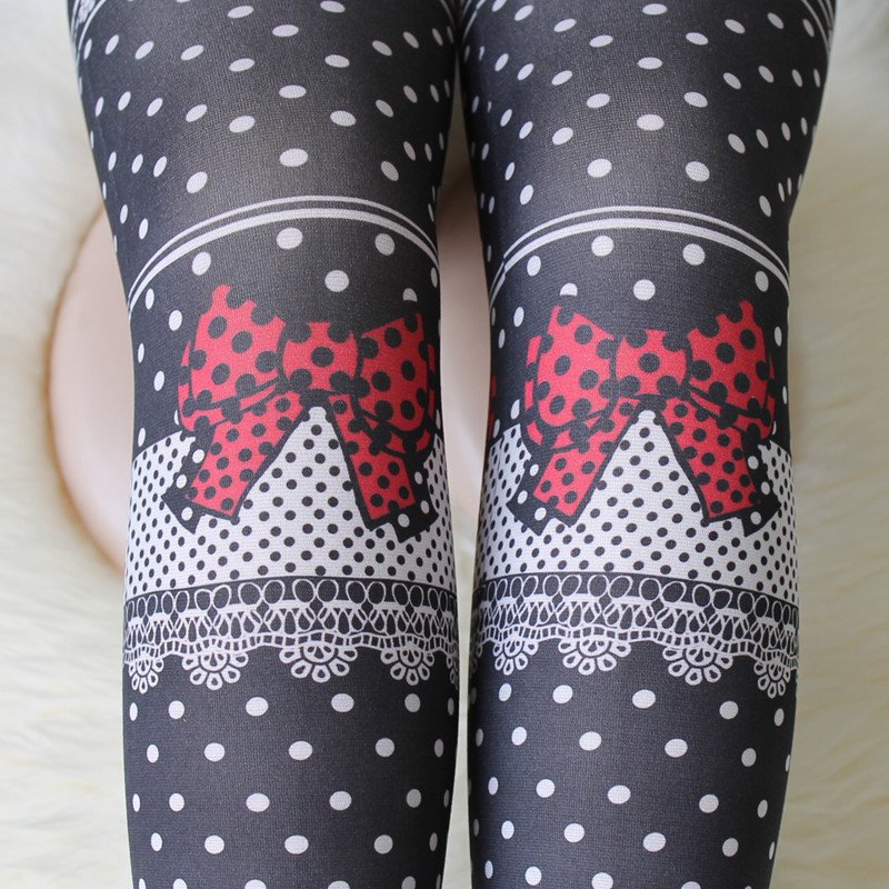 Cherry In The Eden, Free Shipping, Zipper polka dot big bow print pantyhose female wire socks