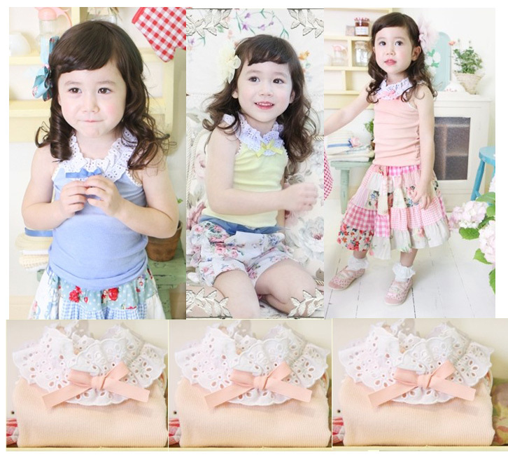 Cherry orchard 100% cotton summer princess lace collar sleeveless vest sweater spaghetti strap top