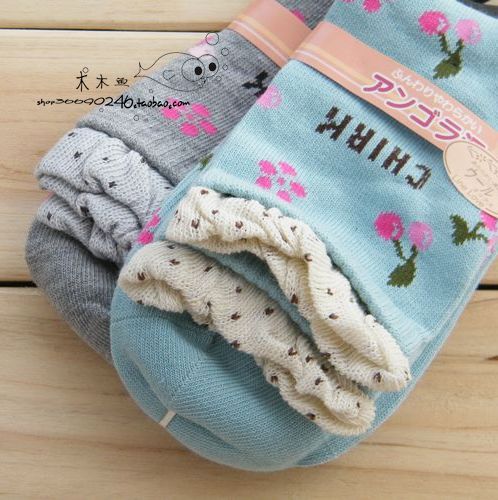 Cherry spring and autumn female socks 100% cotton socks laciness socks handmade golden double