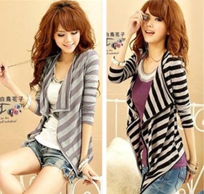 CHIC ASYMMETRIC STRIPED LONG SLEEVE BLAZER (BLACK PURPLE) S 1318