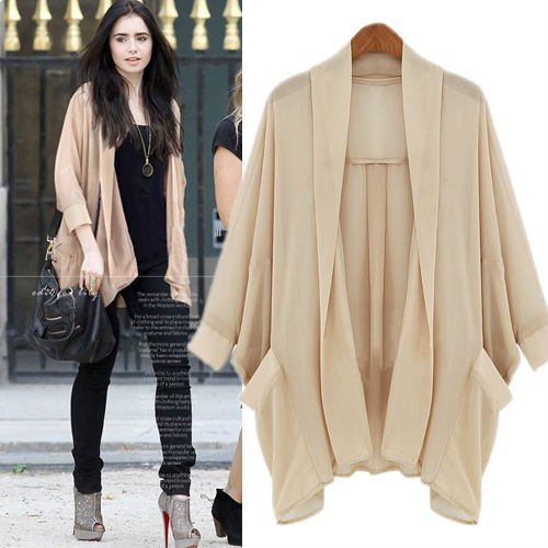 CHIC CARGO CARDIGAN CHIFFON LONG SLEEVE SHIRT BEIGE F 3604