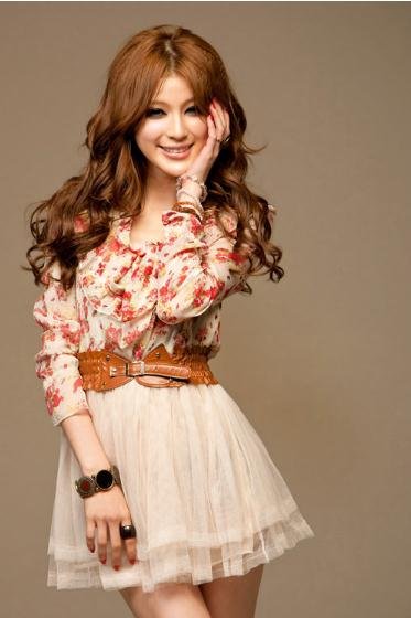 CHIC FLORAL LONG SLEEVE DRESS + BELT PINK SZ S WF-1290