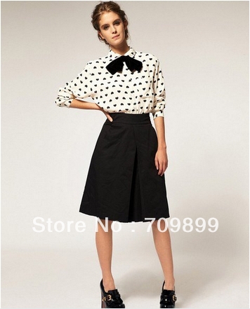 Chic Peach Heart print Chiffon Lady Tops Shirt Pete Pan Collar Blouse LOVE PATTERN Career E0352