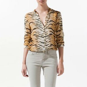 CHIC SEXY LONG SLEEVE V-NECK TIGER PRINT SHIRT BLOUSE TOP 3297