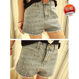 Chick fashion trend of the autumn and winter women denim shorts boot cut jeans rivet exude single-shorts female denim