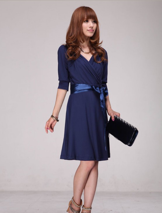 Chiffon Dress, Black & Navy Color, S-XL, with medium & long sleeve Free shipping