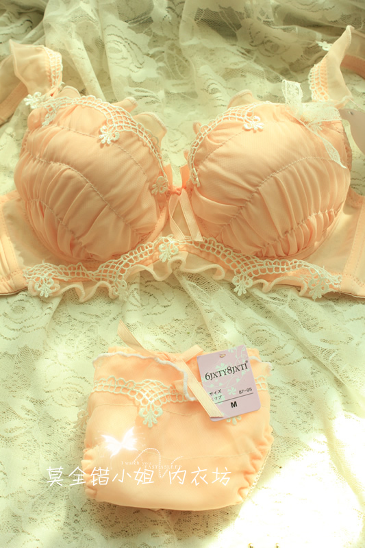 Chiffon lace sexy buckle push up side gathering women's bra underwear bra set