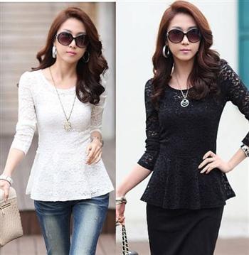 Chiffon Lace Tshirt 2012 Fashion Dress For Woman Casual Blouses And T Shirts Women Vintage Long Sleeve T-Shirts One Piece 9073