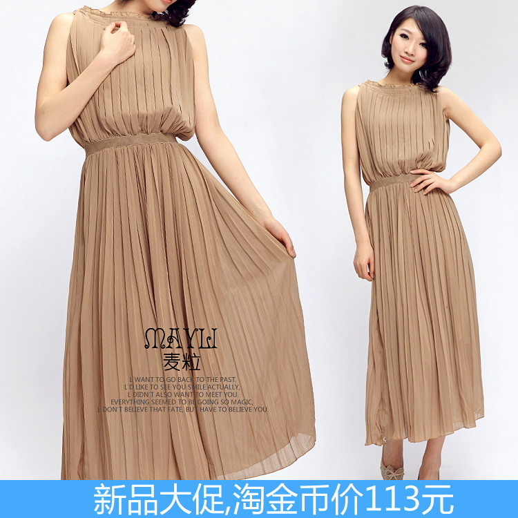 Chiffon one-piece dress full dress spaghetti strap solid color one-piece dress summer chiffon skirt bohemia