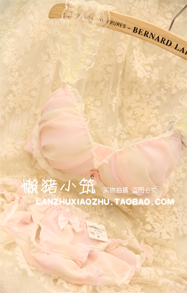 Chiffon ruffle big shoulder strap bra women's single-bra underwear set 2186