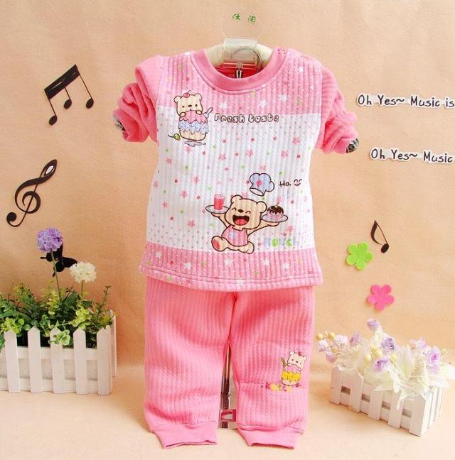 Child autumn and winter thermal underwear set female ploughboys baby 100% cotton 100% cotton cartoon bear buckle thermal set