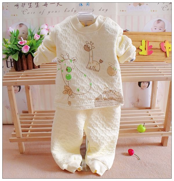 Child cartoon baby thermal underwear set baby shoulder button to open underwear twinset 100% cotton