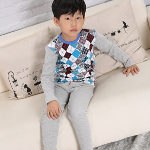 Child dimond plaid quality combed cotton thermal underwear