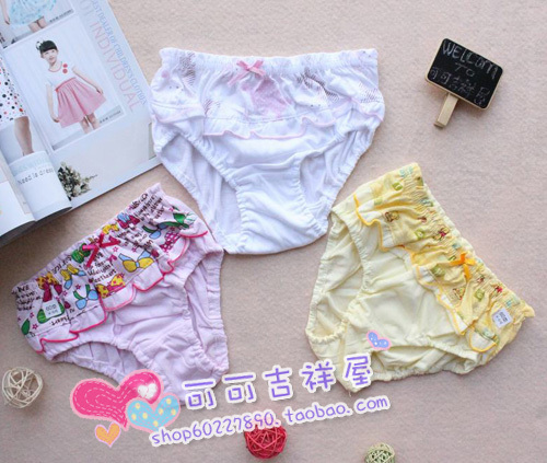 Child female child 100% cotton laciness triangle panties shorts three-color