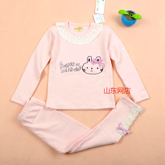 Child female child 100% cotton sanded long johns long johns thermal clothing set sleepwear quality at home service 6025