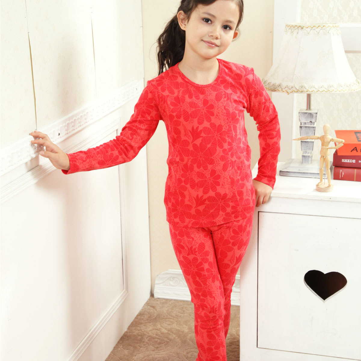 Child female child jacquard modal thermal autumn underwear internality set 11259