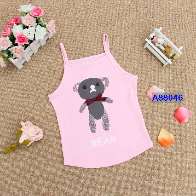 Child girls summer clothing 2012 100% cotton print female child spaghetti strap top vest 3 - 8