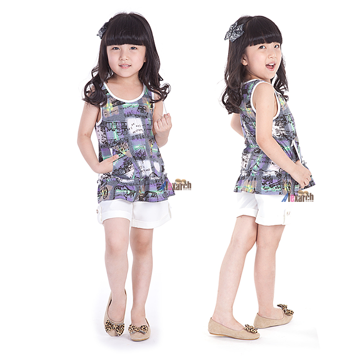 Child girls summer clothing 2013 sweep T-shirt vest skirt sleeveless b2012