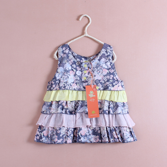 Child girls summer clothing female child floral print cake dress summer top vest