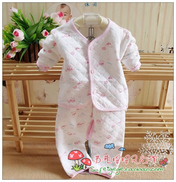 Child infant thermal underwear twinset cardigan buckle male cartoon 100% cotton set