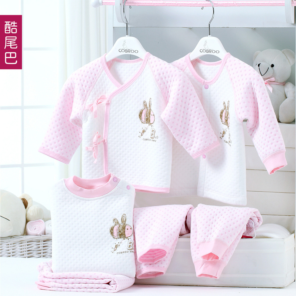 Child newborn thickening thermal clothes sleep set male child long johns autumn and winter