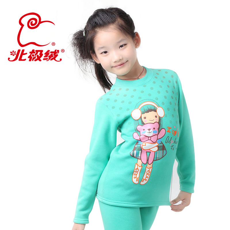 Child plus velvet thickening cartoon graphic patterns child thermal underwear set o-neck female child thermal underwear