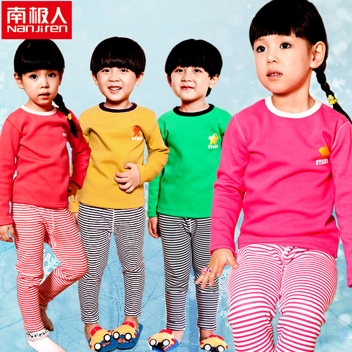 Child sleepwear thermal underwear set plus velvet thickening children's clothing male child female child baby clothes