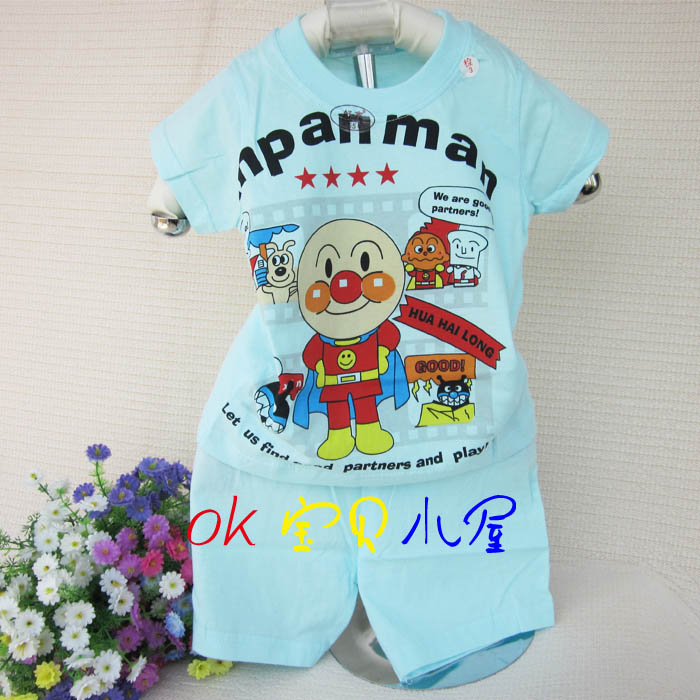 Child summer set male female child 100% cotton set baby clothes baby short-sleeve shorts set