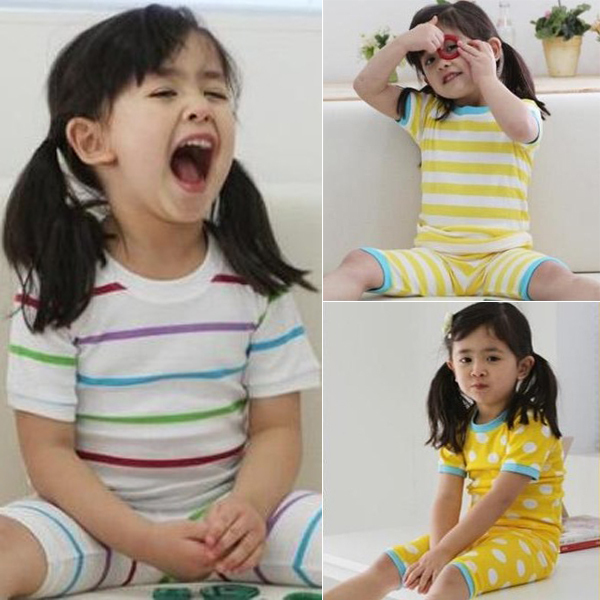 Child summer sleepwear underwear set short-sleeve shorts 100% cotton summer lounge male female child