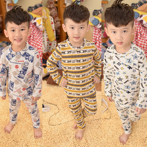 Child thermal underwear plus velvet set child sleepwear coral fleece boy 100% cotton thickening winter boys clothing