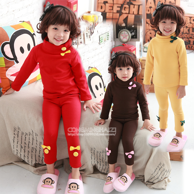 Child thermal underwear set children's clothing female child winter 2012 child sleepwear 100% cotton thickening plus velvet