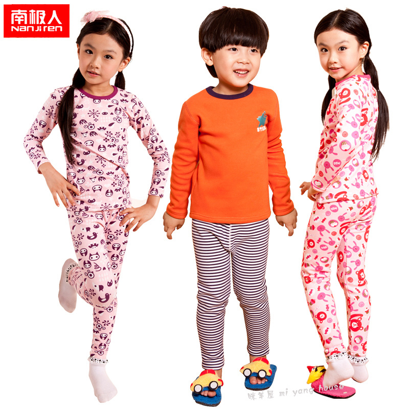 Child thermal underwear set plus velvet thickening male child female child autumn and winter thermal lounge