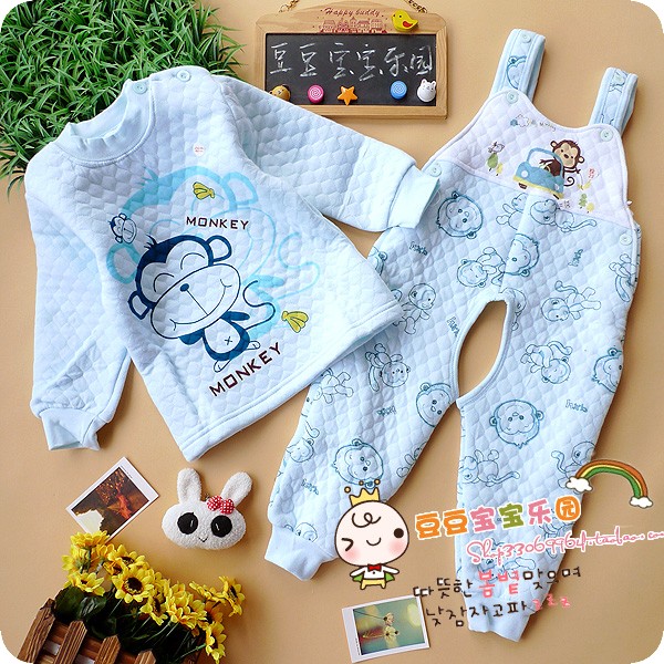 Child underwear 100% cotton autumn and winter male child girls clothing baby child one piece sleepwear thermal underwear set