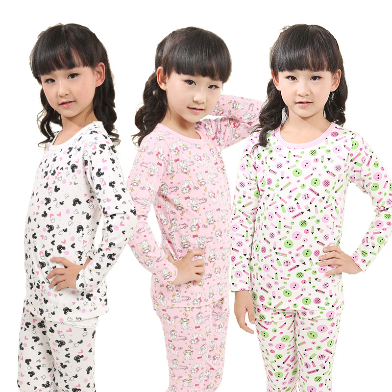 Child underwear set female child long-sleeve sleepwear four seasons cartoon lycra cotton sweater set long johns long johns