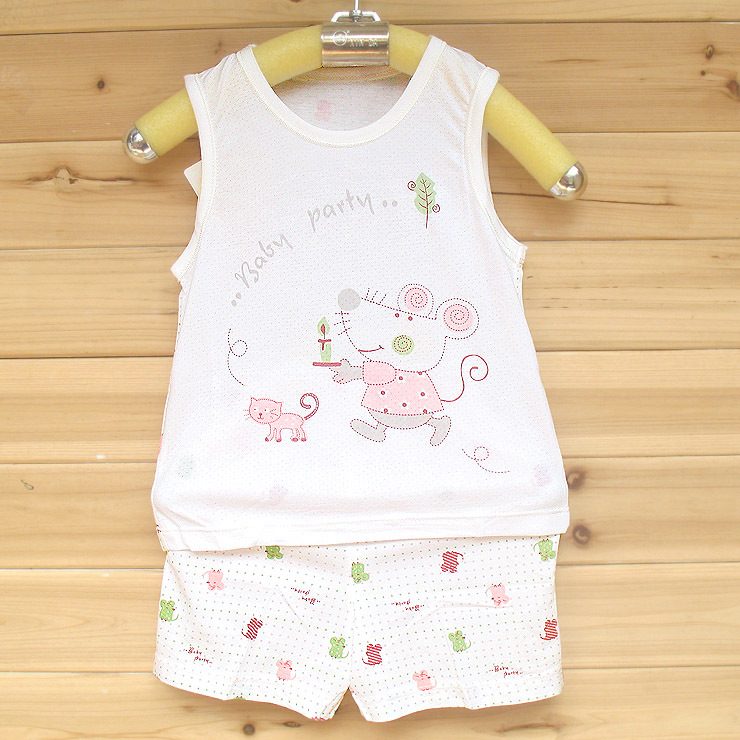 Children's clothing 100% cotton baby underwear summer child sleep set modal vest shorts set