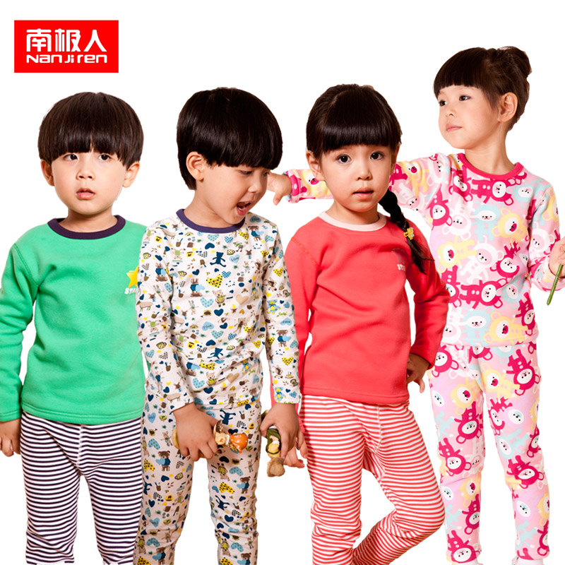 Children's clothing 2012 new arrival male child female child thickening plus velvet child thermal underwear set