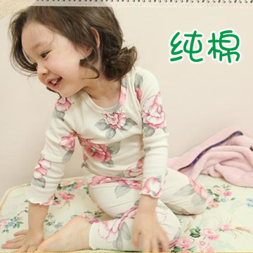 Children's clothing 2012 winter flower female child basic set of underwear and underpants child 100% cotton set of underwear and