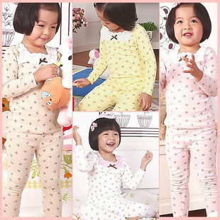 Children's clothing autumn and winter female child baby 100% cotton lace underwear set lounge basic