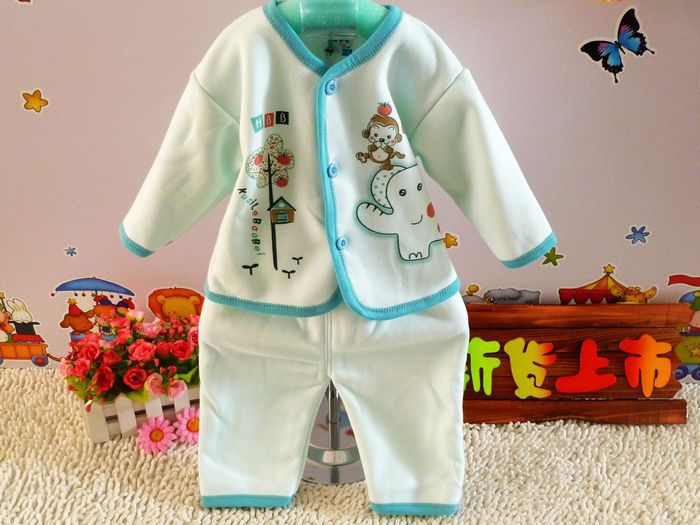 Children's clothing child autumn and winter set 0-1 year old male 100% cotton thickening plush thermal underwear set