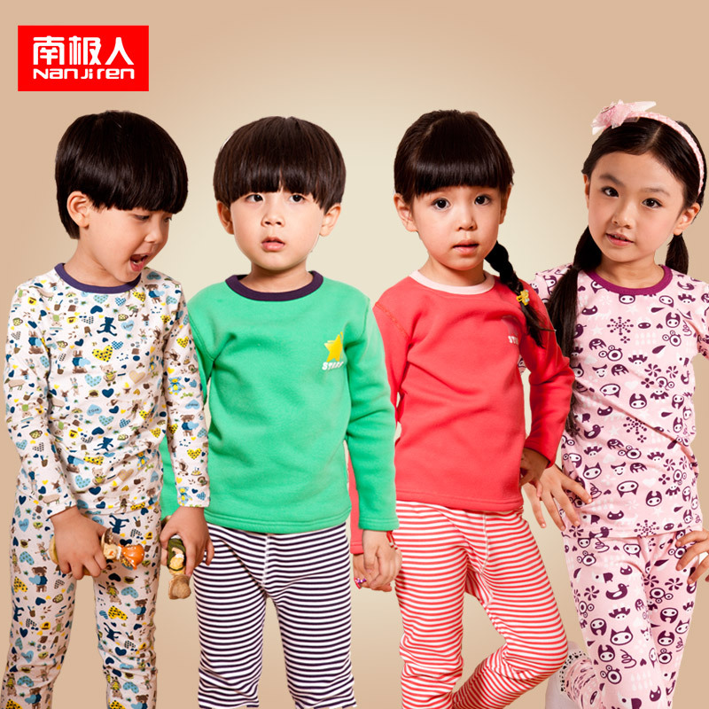 Children's clothing child thermal underwear set female child male child o-neck thermal underwear thickening