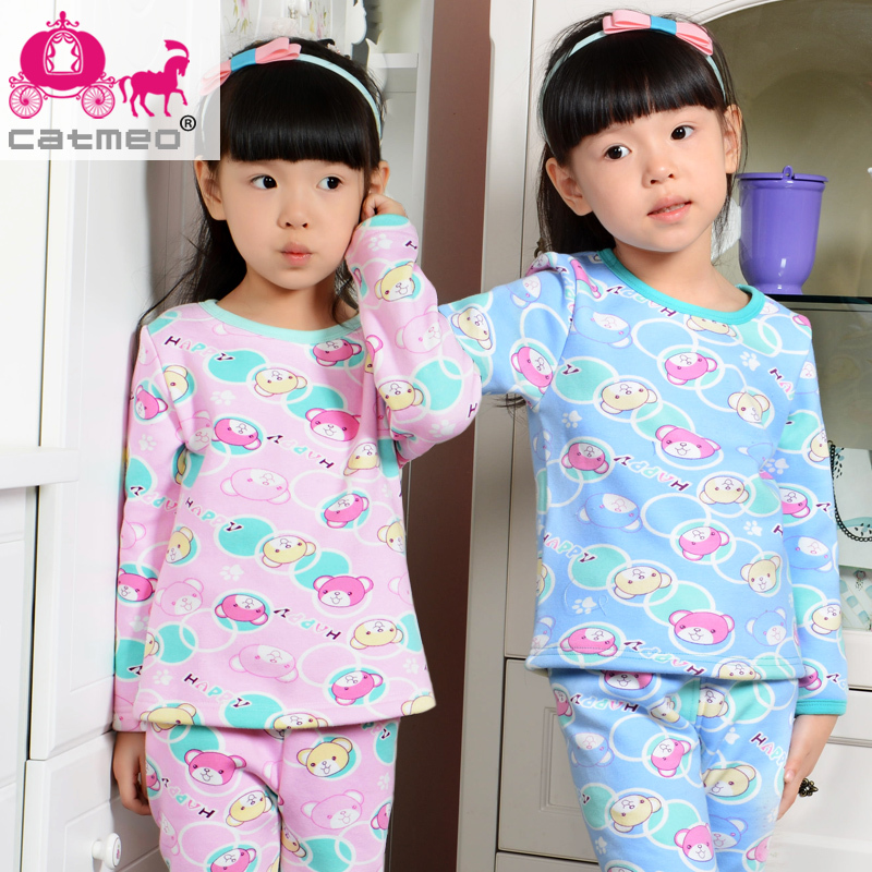 Children's clothing child thermal underwear set female child thermal underwear set thickening plus velvet sleep set winter