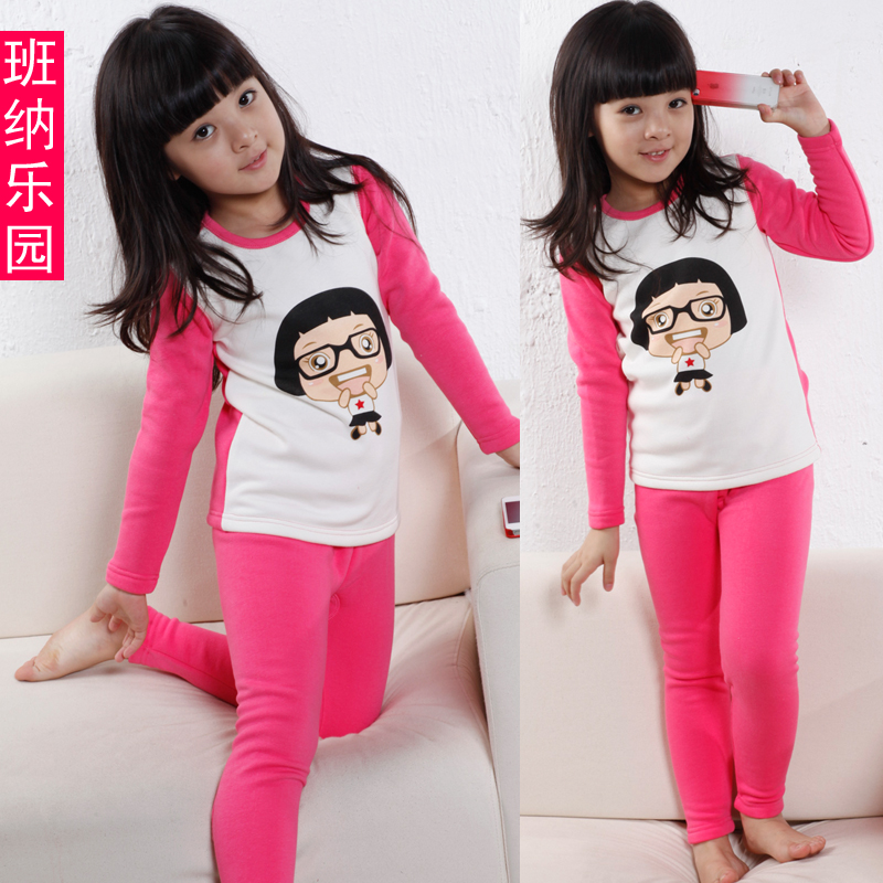 Children's clothing child thermal underwear set plus velvet thickening male child female child baby sleepwear