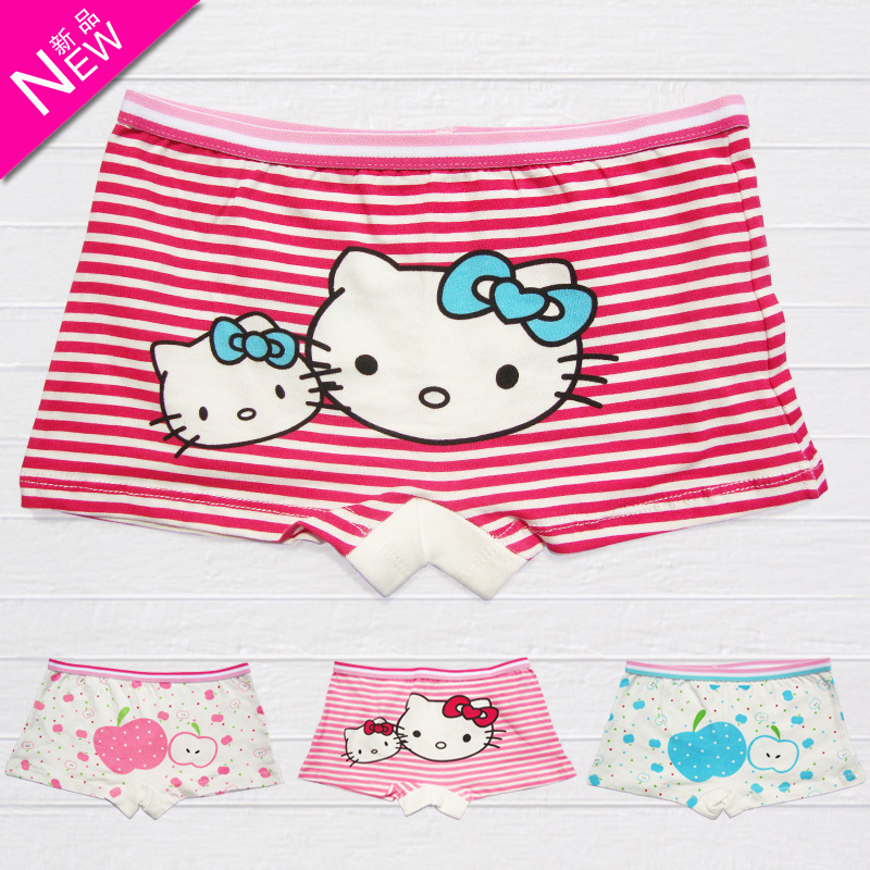 Children's clothing female child panties baby 100% cotton cartoon four angle panties kt cat trunk short trousers underwear