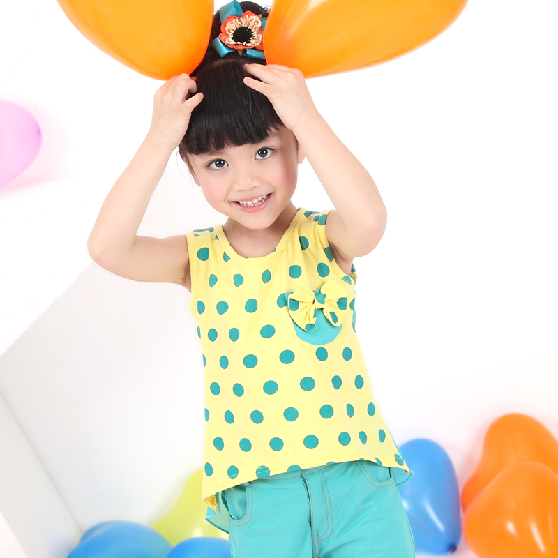 Children's clothing girls summer clothing 2013 child dot sleeveless chiffon shirt T-shirt top vest