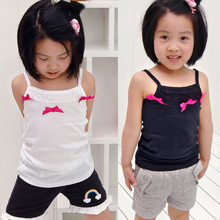 Children's clothing girls summer clothing child spaghetti strap top baby short-sleeve summer T-shirt