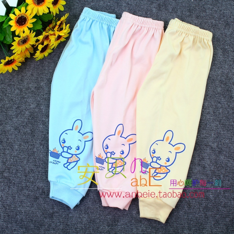 Children's clothing long johns 6 24 baby 100% cotton solid color cartoon lounge pants male female child pajama pants baby