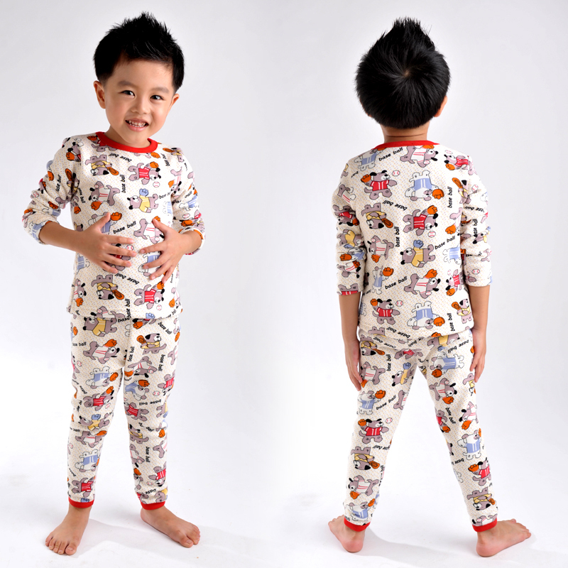 Children's clothing male child 2012 plus velvet thickening medium-large child thermal underwear set baby sleepwear 2204