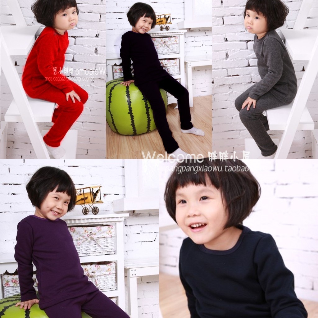 Children's clothing male child female child thermal underwear set