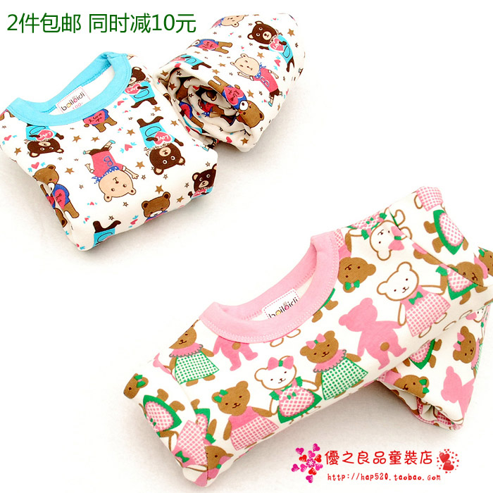 Children's clothing male child female child winter 2012 recovers the baby sleepwear child plus velvet thermal underwear set ja09